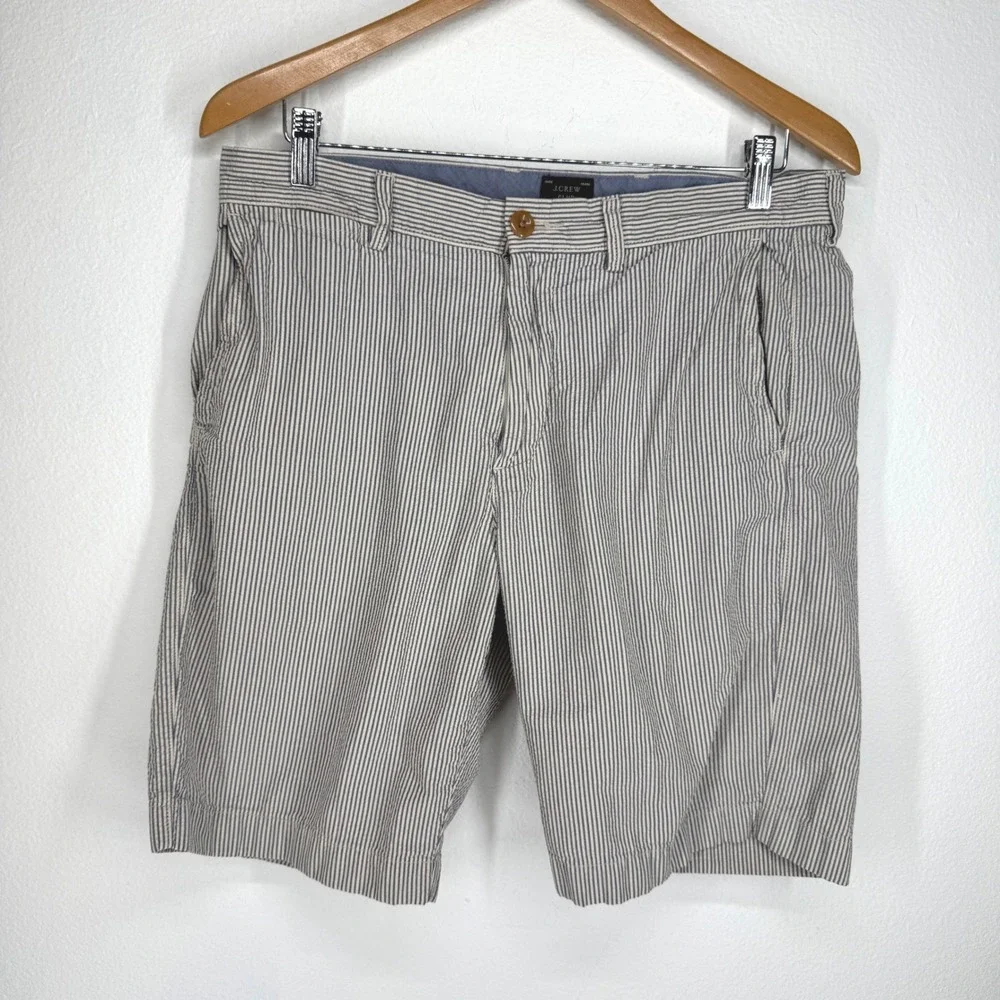 J Crew Bermuda 33 Blue White Striped Cotton Shorts Nautical Preppy Flat Front